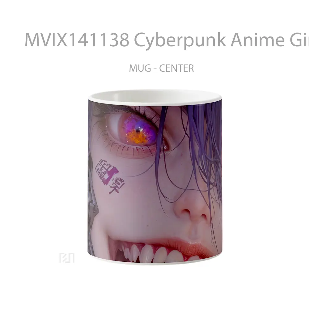 Mug Cyberpunk Anime Girl With Fangs Tongue Out Cangkir Anime