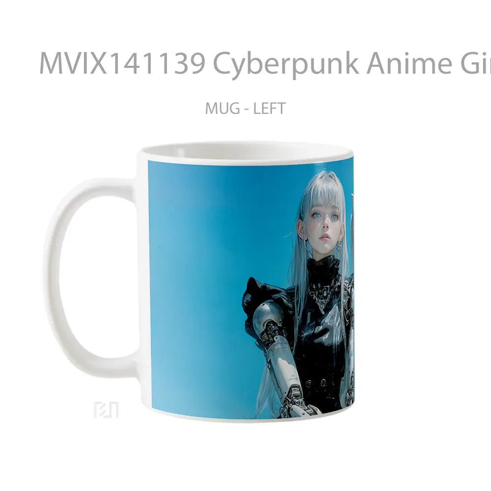Mug Cyberpunk Anime Girls White Hair Sci Fi Cangkir Anime - All-side / Desain