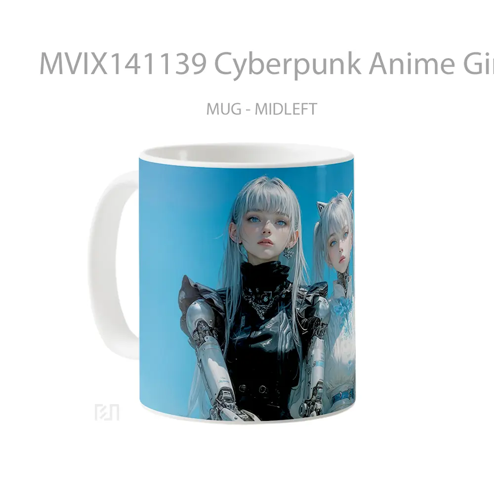 Mug Cyberpunk Anime Girls White Hair Sci Fi Cangkir Anime - All-side / Desain