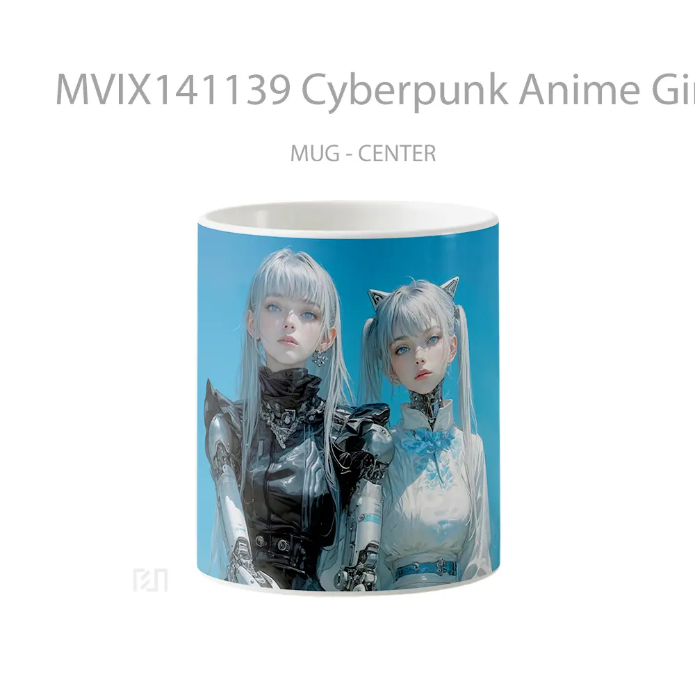 Mug Cyberpunk Anime Girls White Hair Sci Fi Cangkir Anime