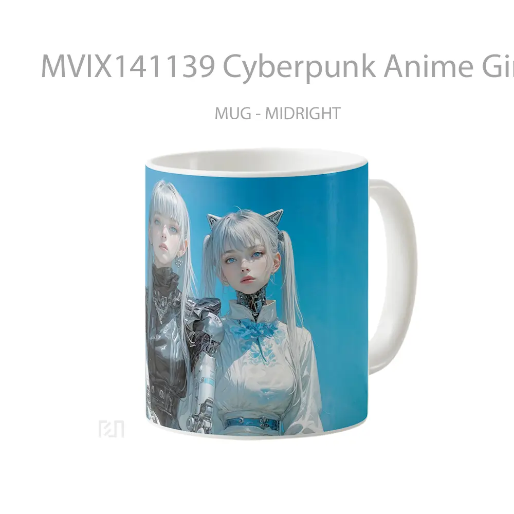 Mug Cyberpunk Anime Girls White Hair Sci Fi Cangkir Anime - All-side / Desain