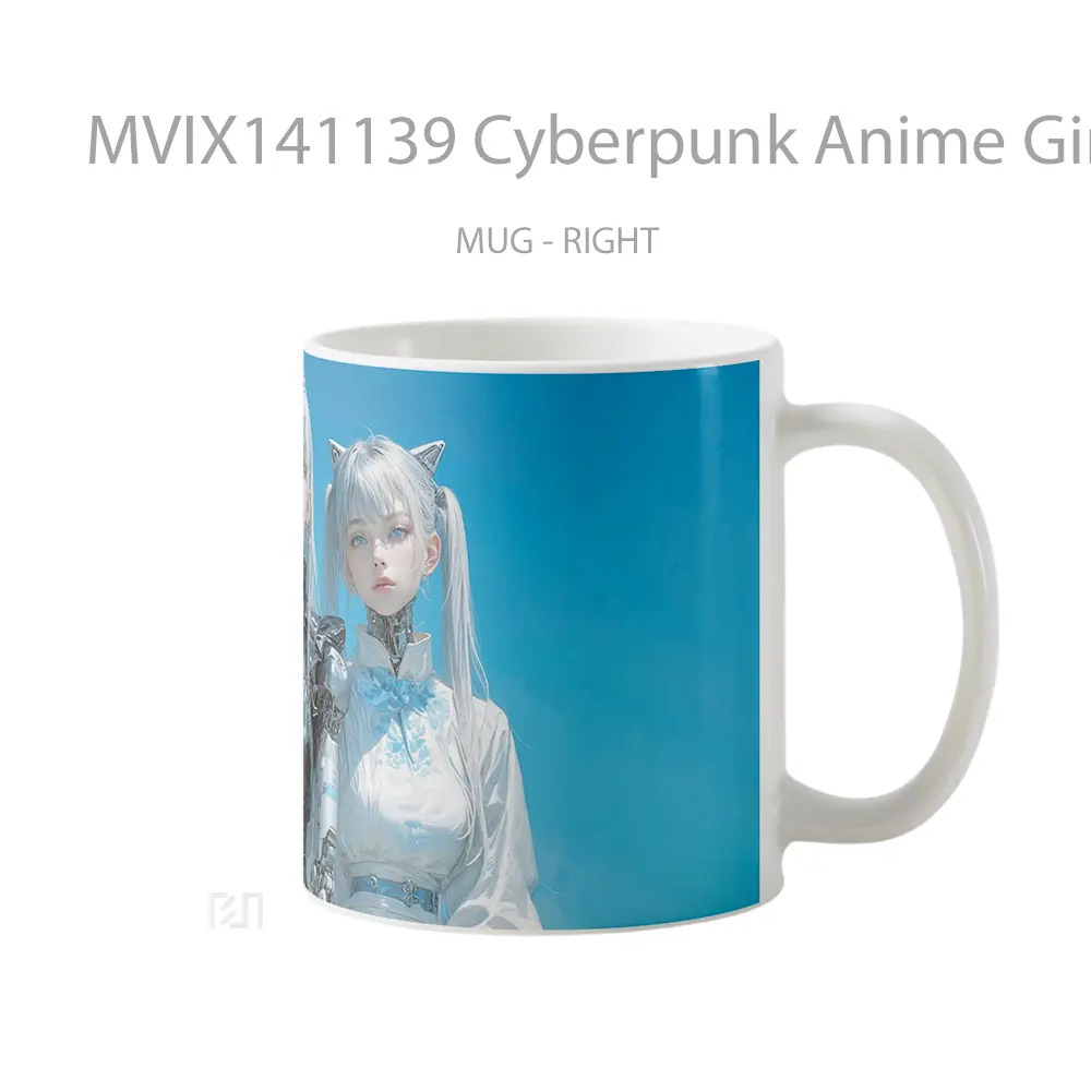 Mug Cyberpunk Anime Girls White Hair Sci Fi Cangkir Anime - All-side / Desain