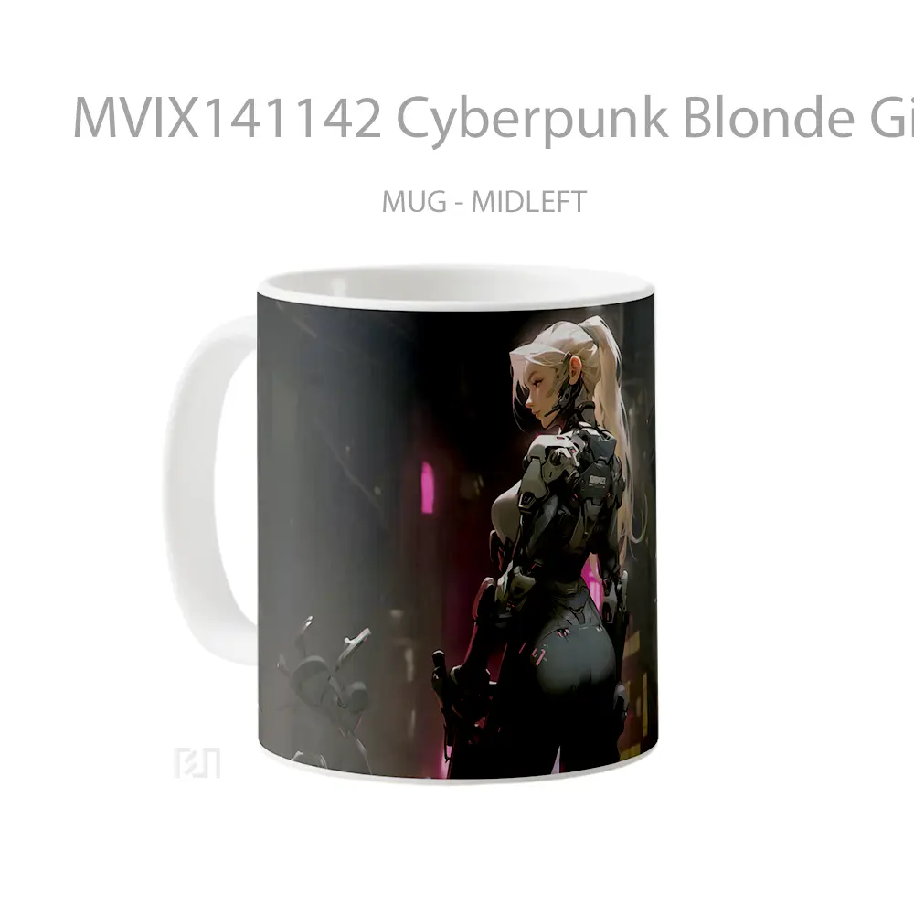Mug Cyberpunk Blonde Girl Sci Fi Gelas Keramik Unik - All-side / Desain