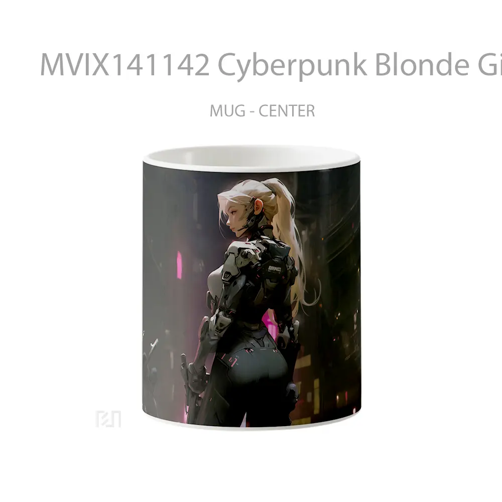 Mug Cyberpunk Blonde Girl Sci Fi Gelas Keramik Unik