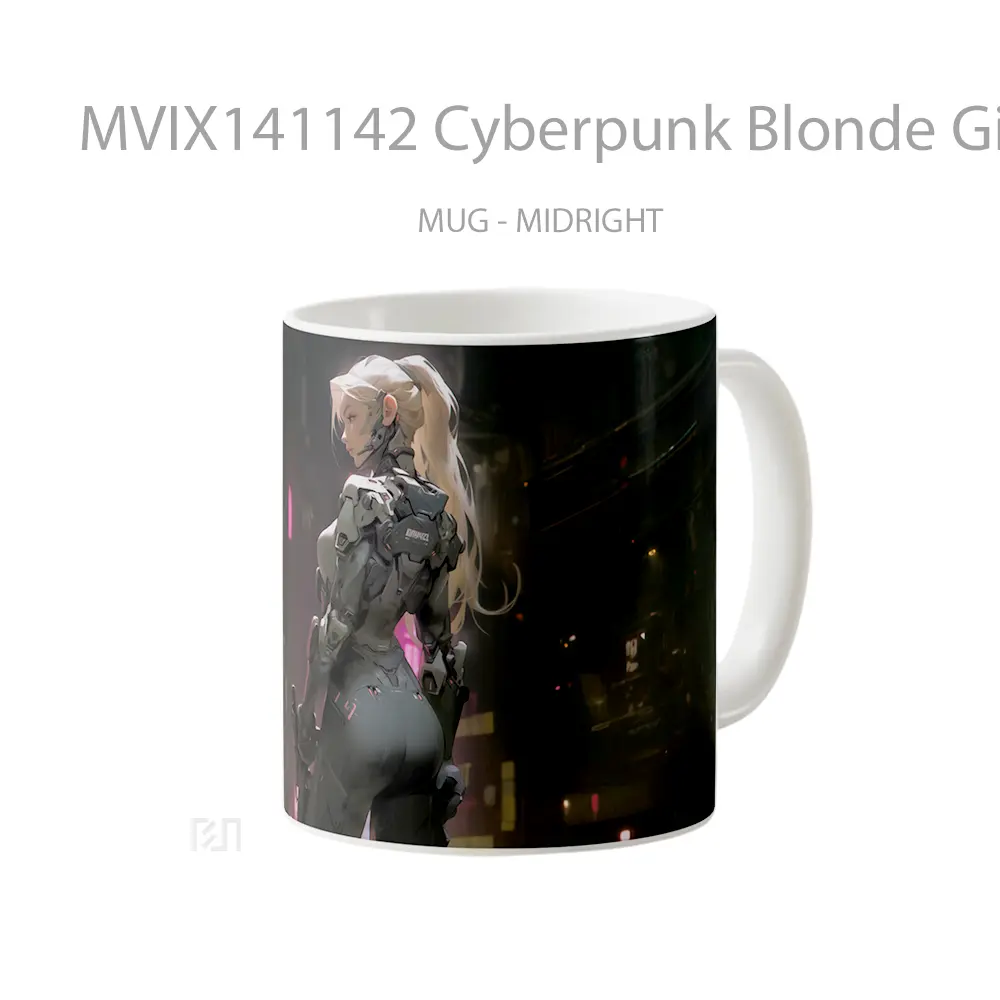 Mug Cyberpunk Blonde Girl Sci Fi Gelas Keramik Unik - All-side / Desain