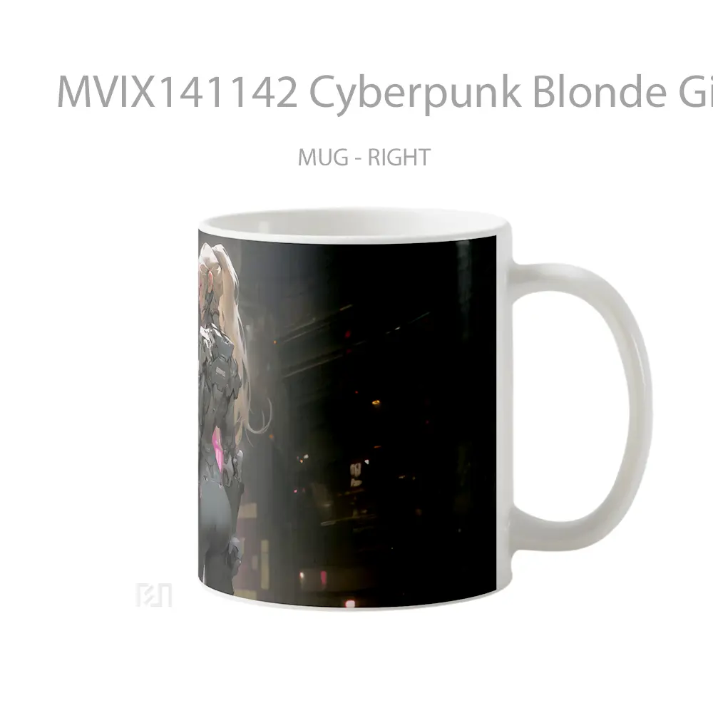 Mug Cyberpunk Blonde Girl Sci Fi Gelas Keramik Unik - All-side / Desain