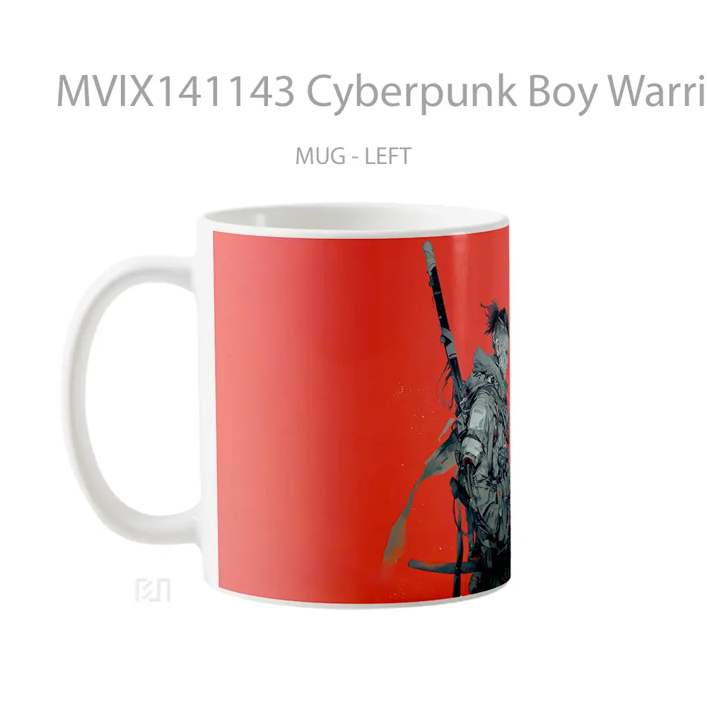 Mug Cyberpunk Boy Warrior Katana Gelas Keramik Unik - All-side / Desain