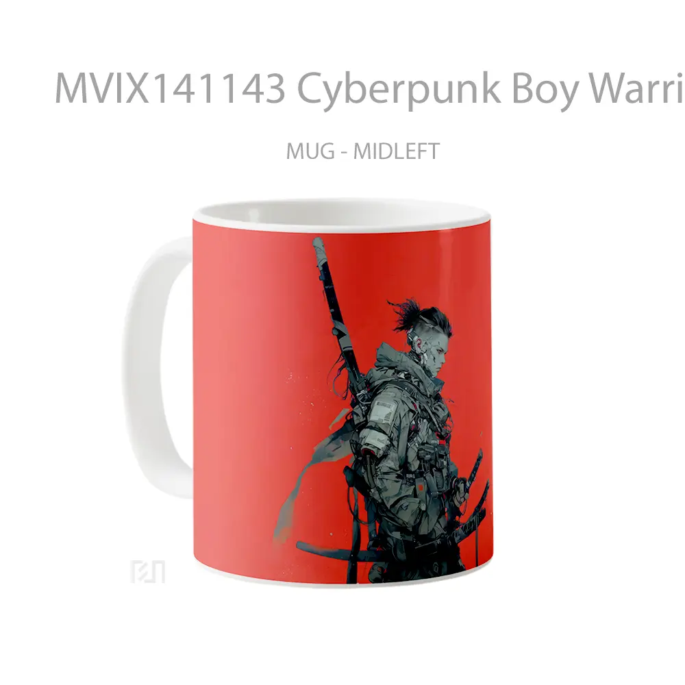 Mug Cyberpunk Boy Warrior Katana Gelas Keramik Unik - All-side / Desain