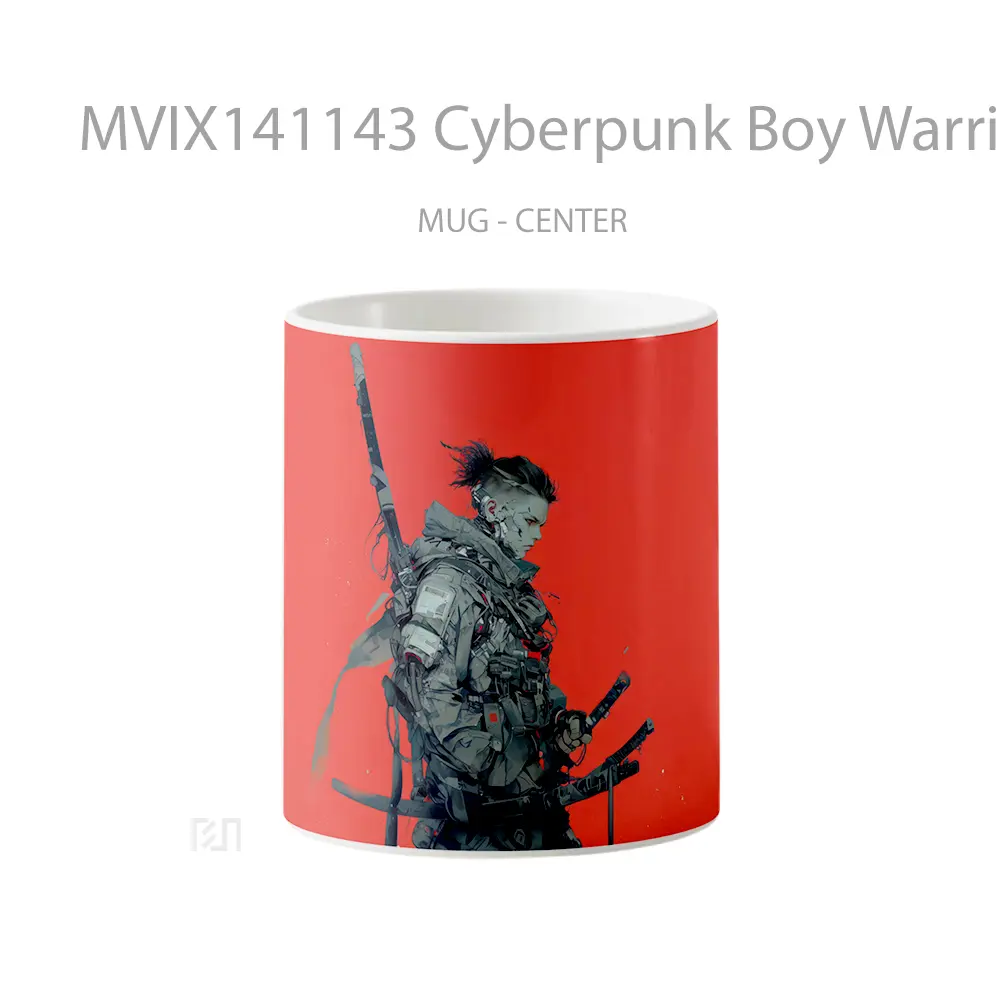 Mug Cyberpunk Boy Warrior Katana Gelas Keramik Unik