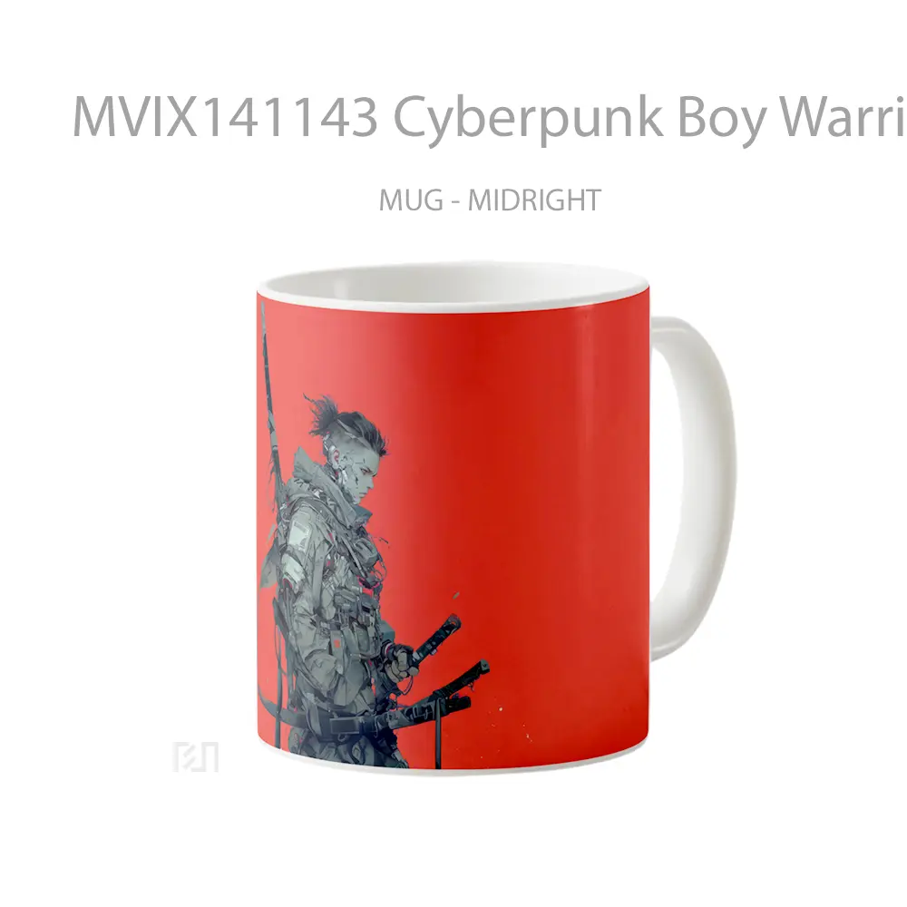 Mug Cyberpunk Boy Warrior Katana Gelas Keramik Unik - All-side / Desain