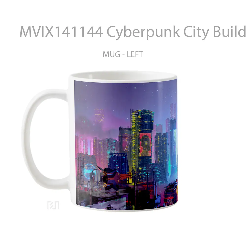 Mug Cyberpunk City Buildings Sci Fi Gelas Keramik Unik - All-side / Desain