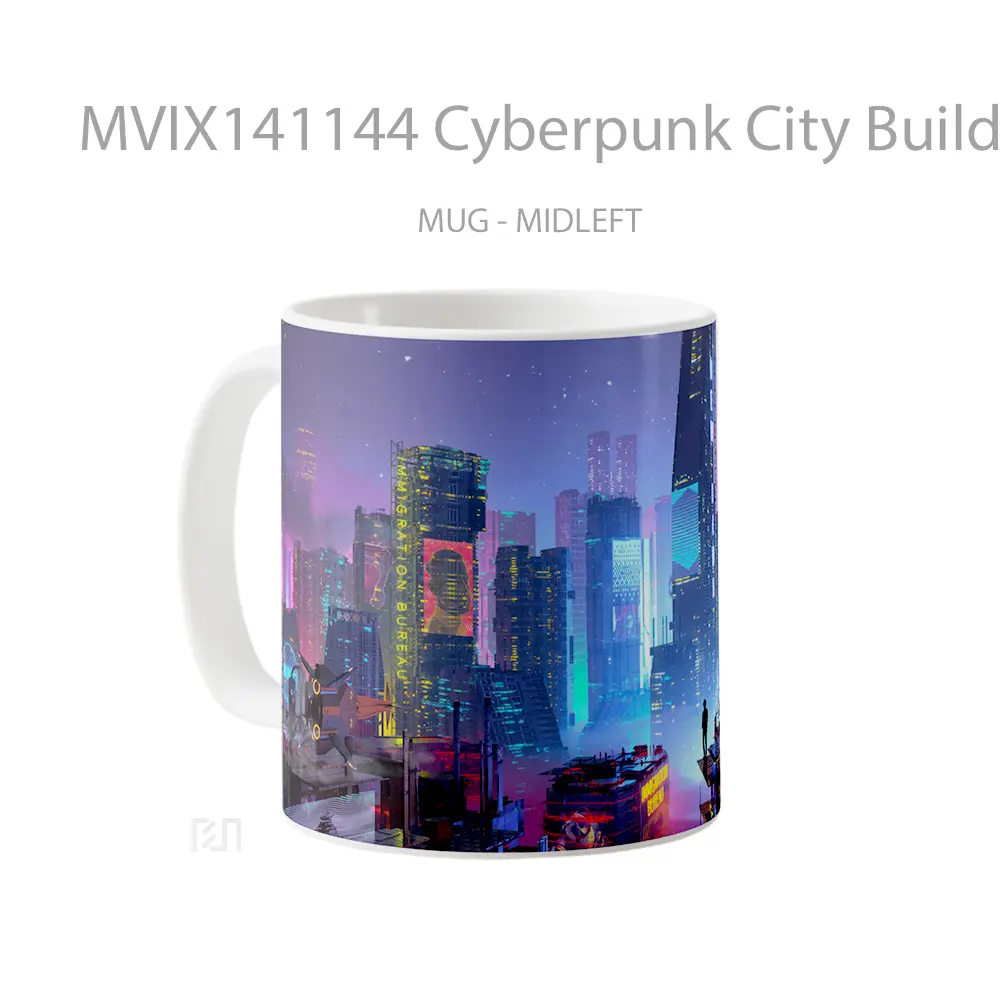 Mug Cyberpunk City Buildings Sci Fi Gelas Keramik Unik - All-side / Desain