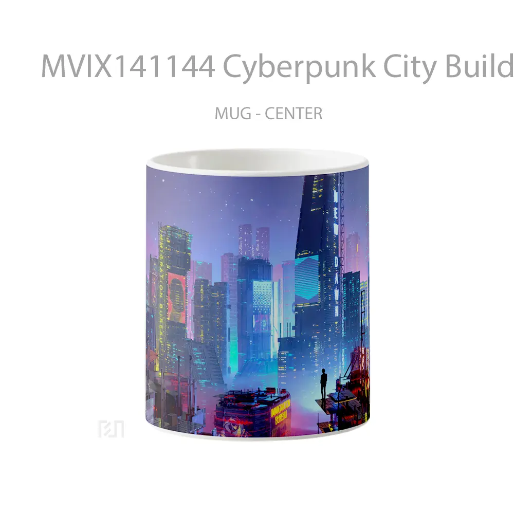 Mug Cyberpunk City Buildings Sci Fi Gelas Keramik Unik