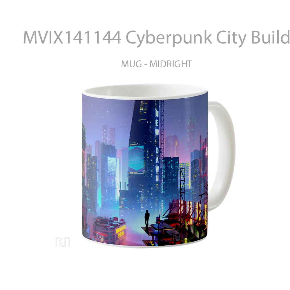 Mug Cyberpunk City Buildings Sci Fi Gelas Keramik Unik - All-side / Desain