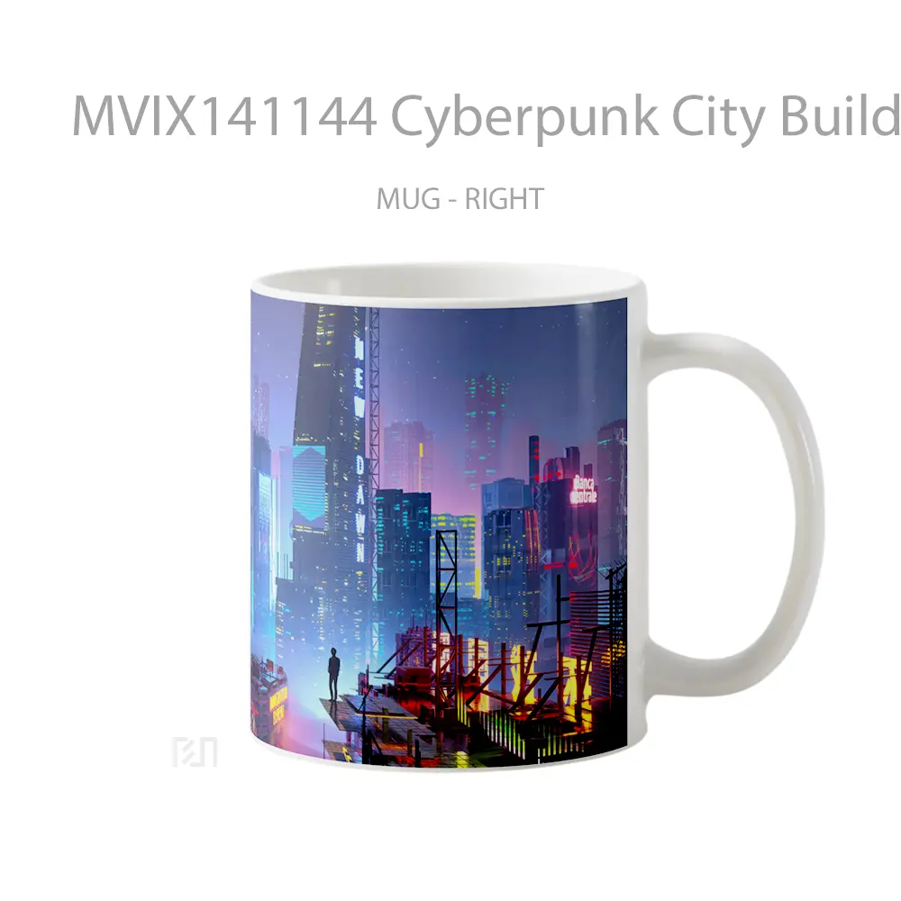 Mug Cyberpunk City Buildings Sci Fi Gelas Keramik Unik - All-side / Desain