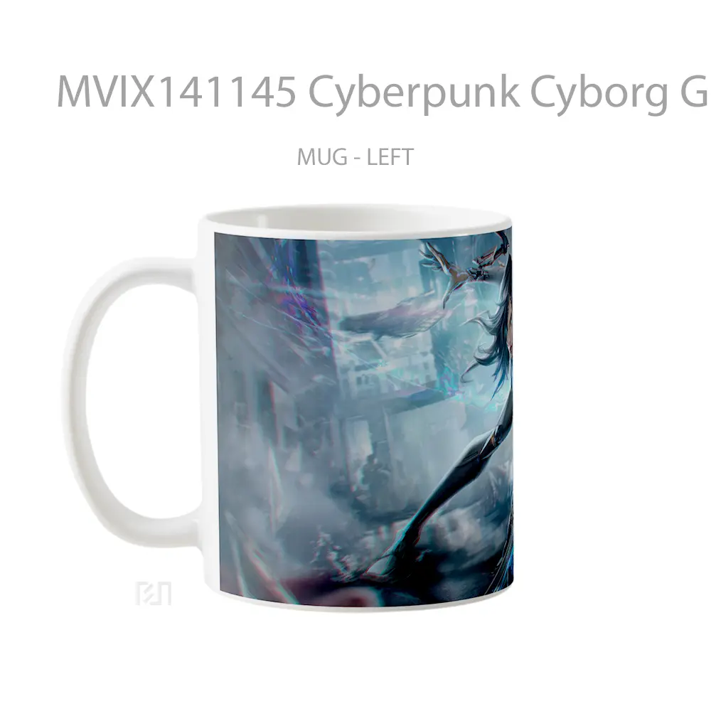 Mug Cyberpunk Cyborg Girl Sci Fi Gelas Keramik Unik - All-side / Desain