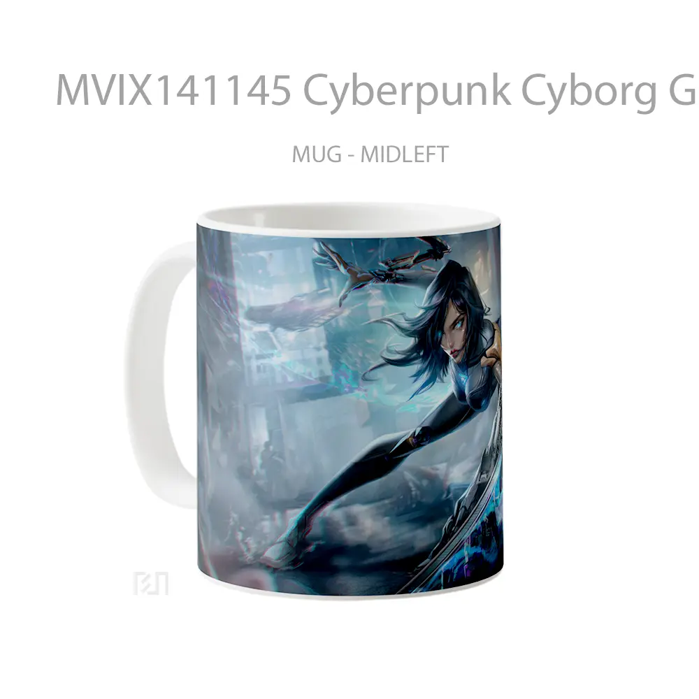 Mug Cyberpunk Cyborg Girl Sci Fi Gelas Keramik Unik - All-side / Desain