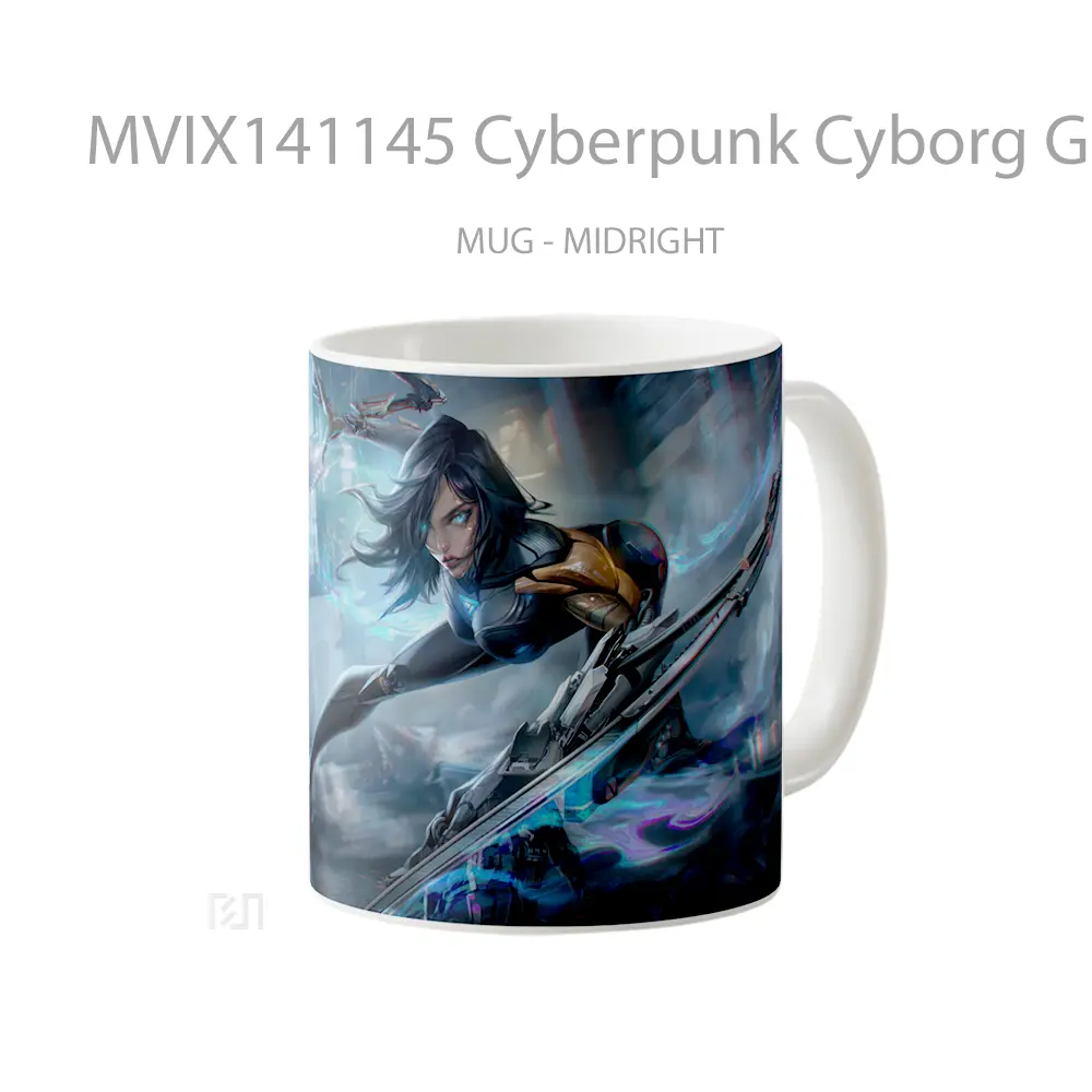 Mug Cyberpunk Cyborg Girl Sci Fi Gelas Keramik Unik - All-side / Desain