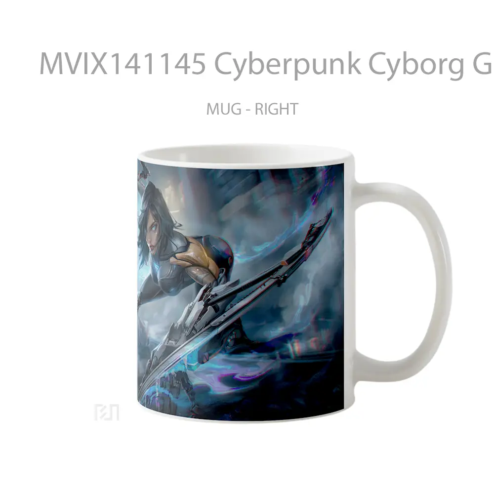 Mug Cyberpunk Cyborg Girl Sci Fi Gelas Keramik Unik - All-side / Desain