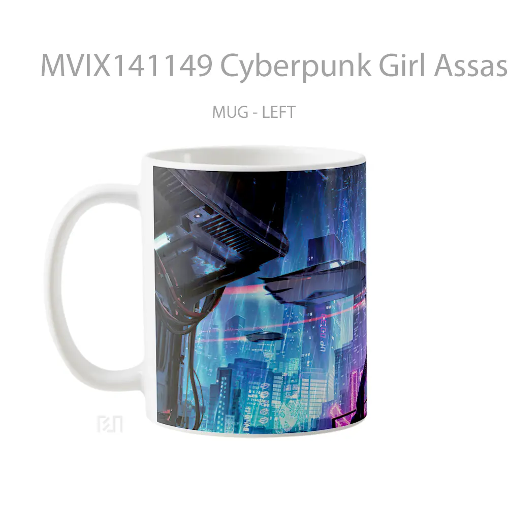 Mug Cyberpunk Girl Assassin Katana Gelas Keramik Unik - All-side / Desain