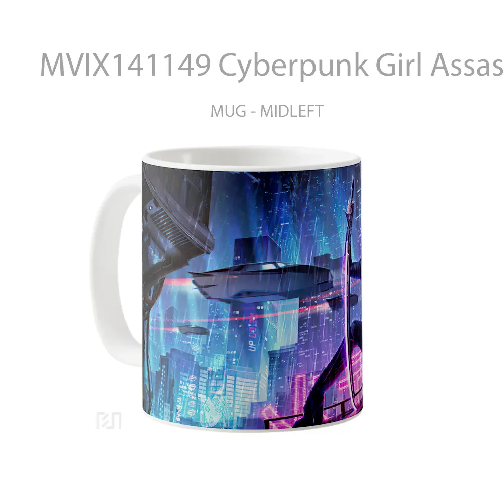 Mug Cyberpunk Girl Assassin Katana Gelas Keramik Unik - All-side / Desain