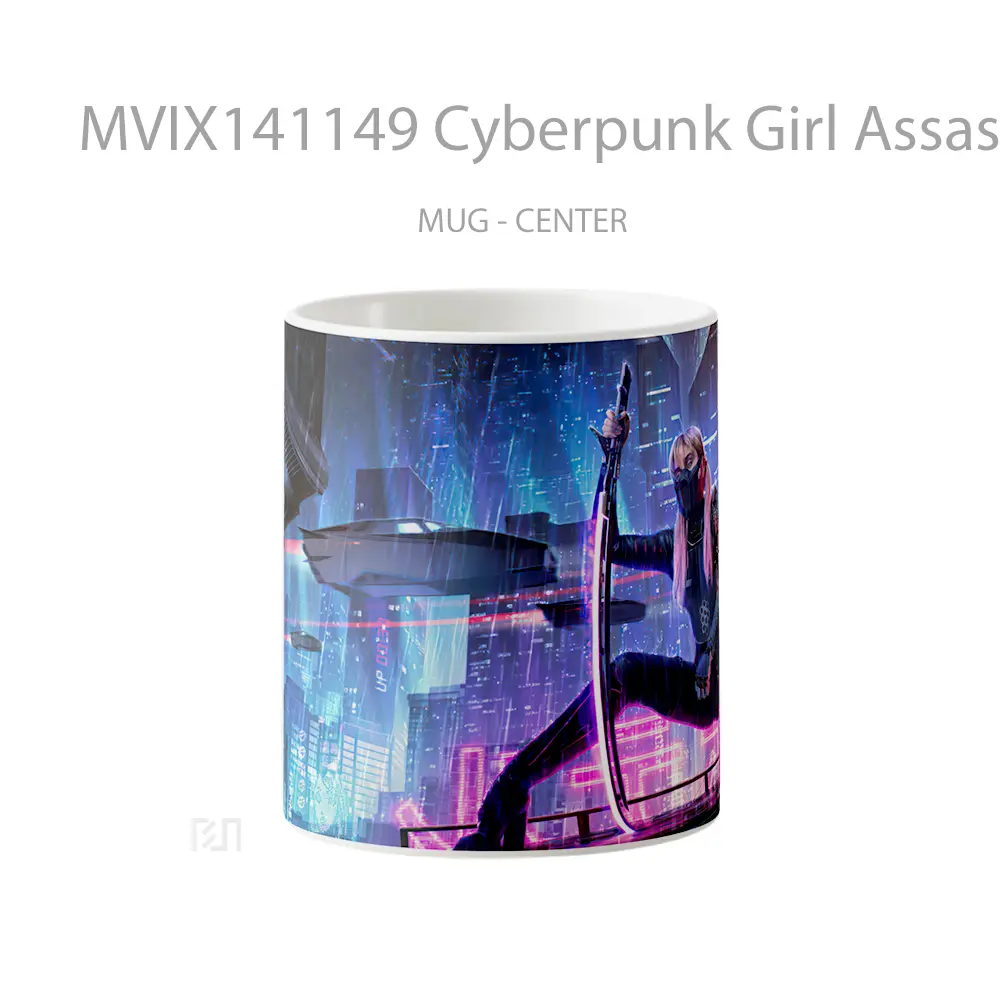 Mug Cyberpunk Girl Assassin Katana Gelas Keramik Unik