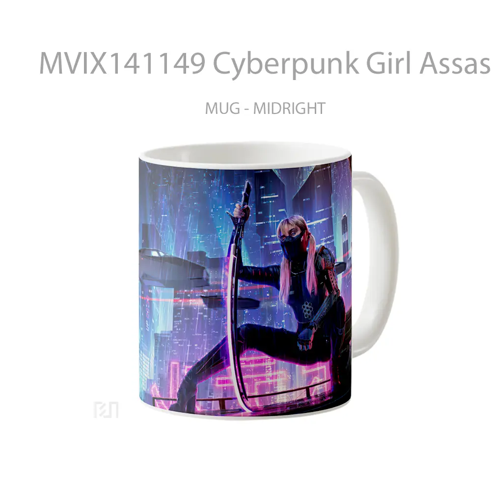 Mug Cyberpunk Girl Assassin Katana Gelas Keramik Unik - All-side / Desain