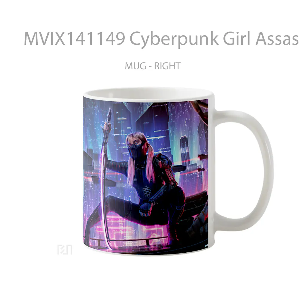 Mug Cyberpunk Girl Assassin Katana Gelas Keramik Unik - All-side / Desain