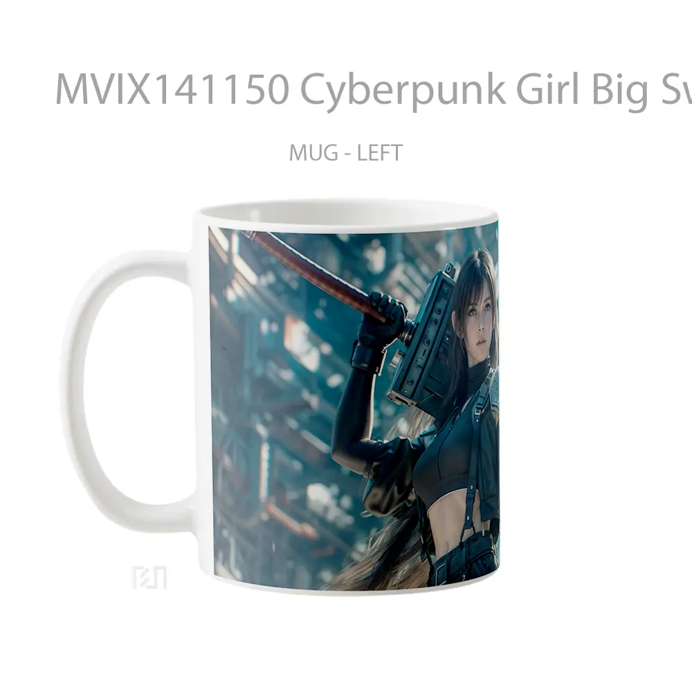 Mug Cyberpunk Girl Big Sword Sci Fi Gelas Keramik Unik - All-side / Desain