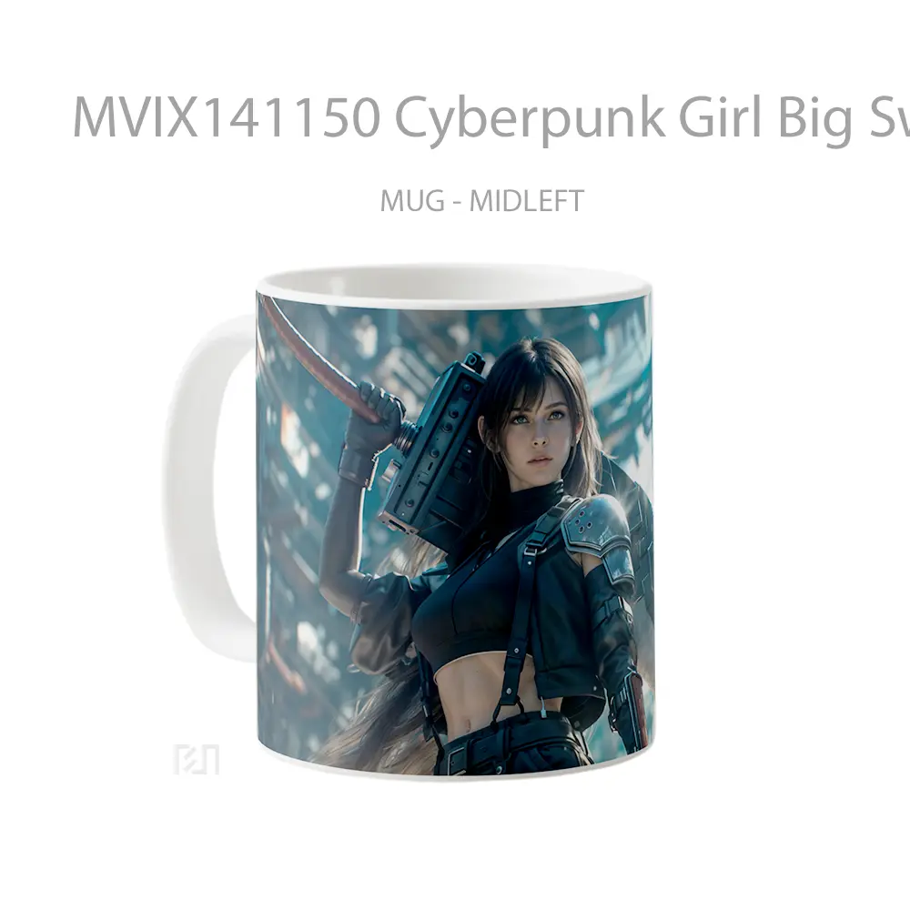 Mug Cyberpunk Girl Big Sword Sci Fi Gelas Keramik Unik - All-side / Desain