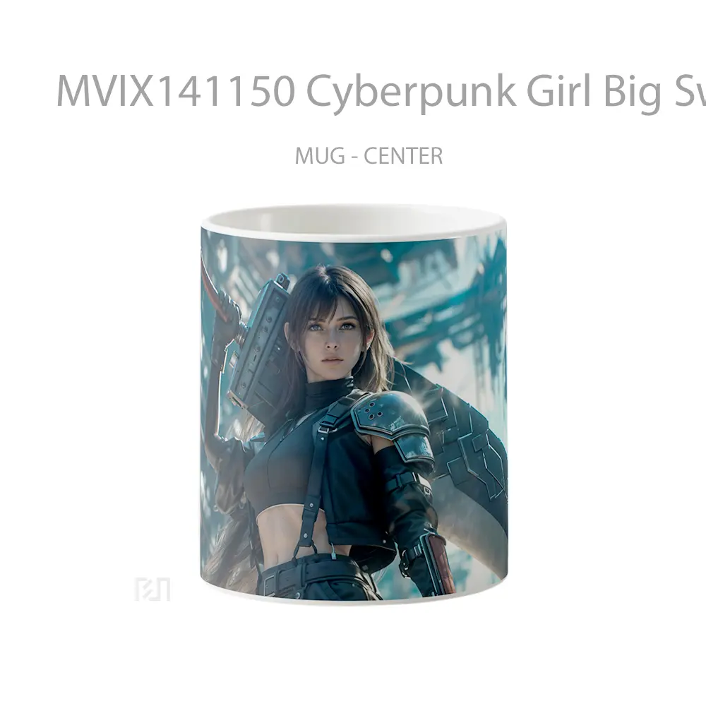 Mug Cyberpunk Girl Big Sword Sci Fi Gelas Keramik Unik