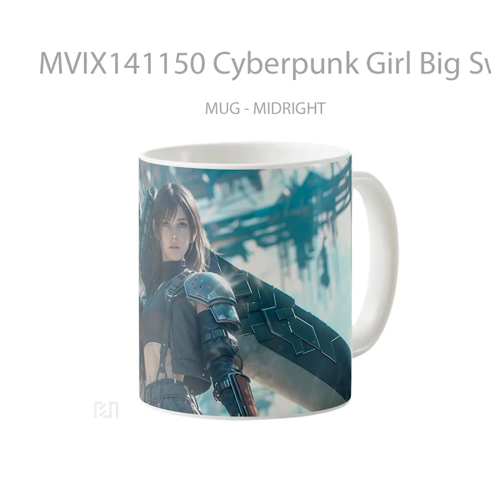 Mug Cyberpunk Girl Big Sword Sci Fi Gelas Keramik Unik - All-side / Desain