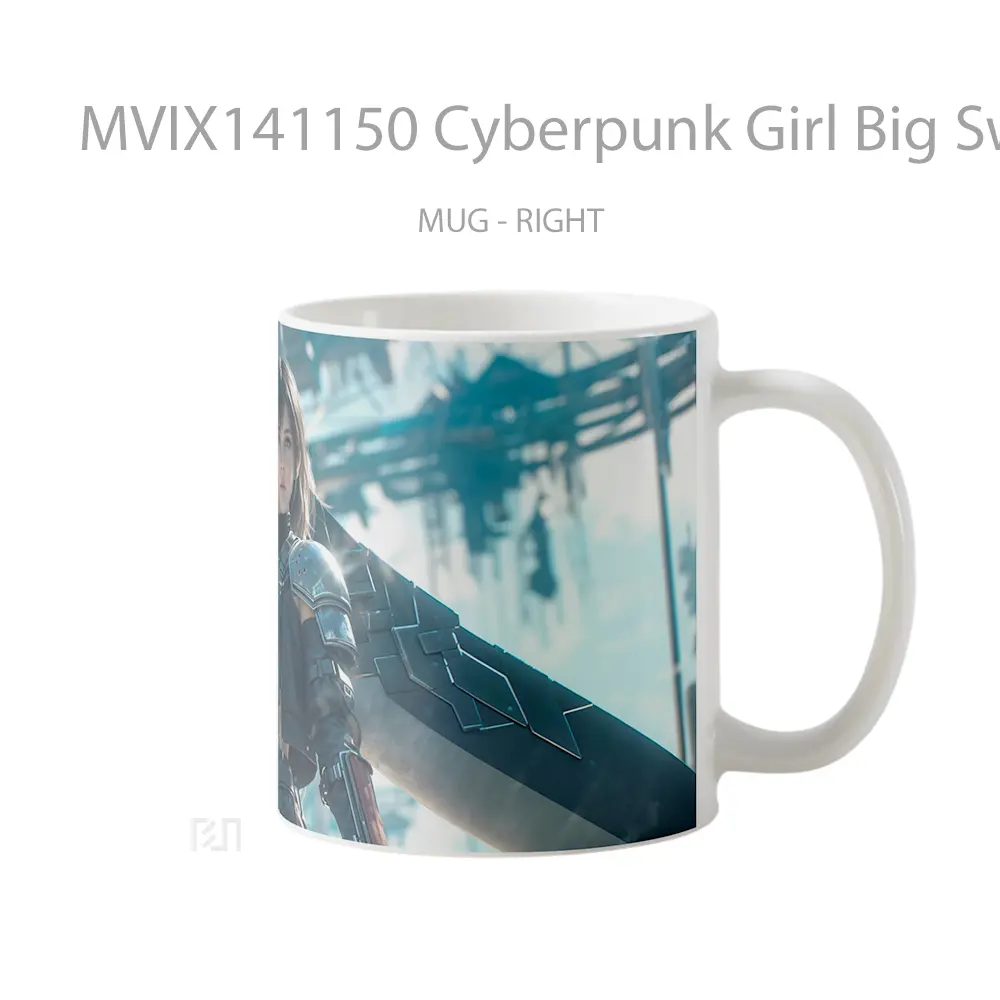 Mug Cyberpunk Girl Big Sword Sci Fi Gelas Keramik Unik - All-side / Desain