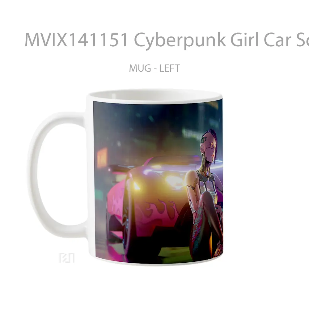 Mug Cyberpunk Girl Car Sci Fi Gelas Keramik Unik - All-side / Desain