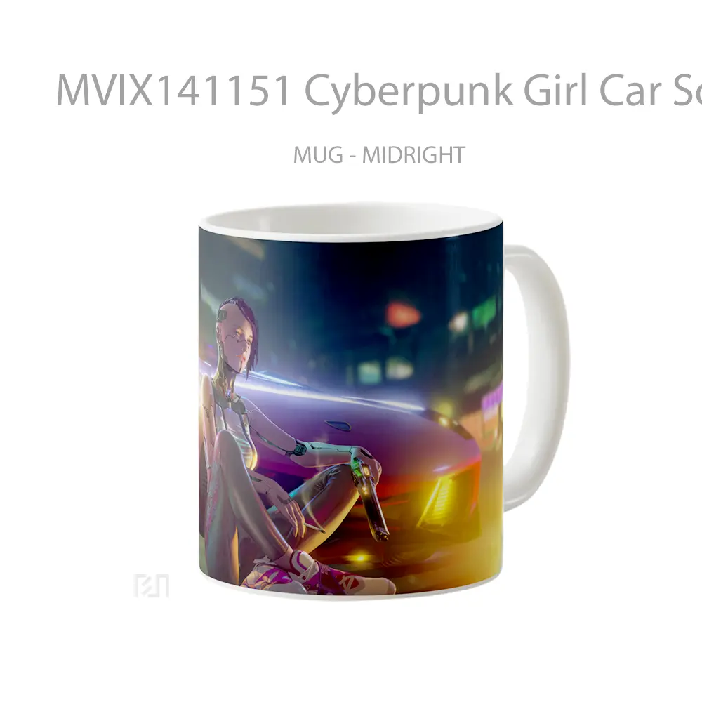 Mug Cyberpunk Girl Car Sci Fi Gelas Keramik Unik - All-side / Desain