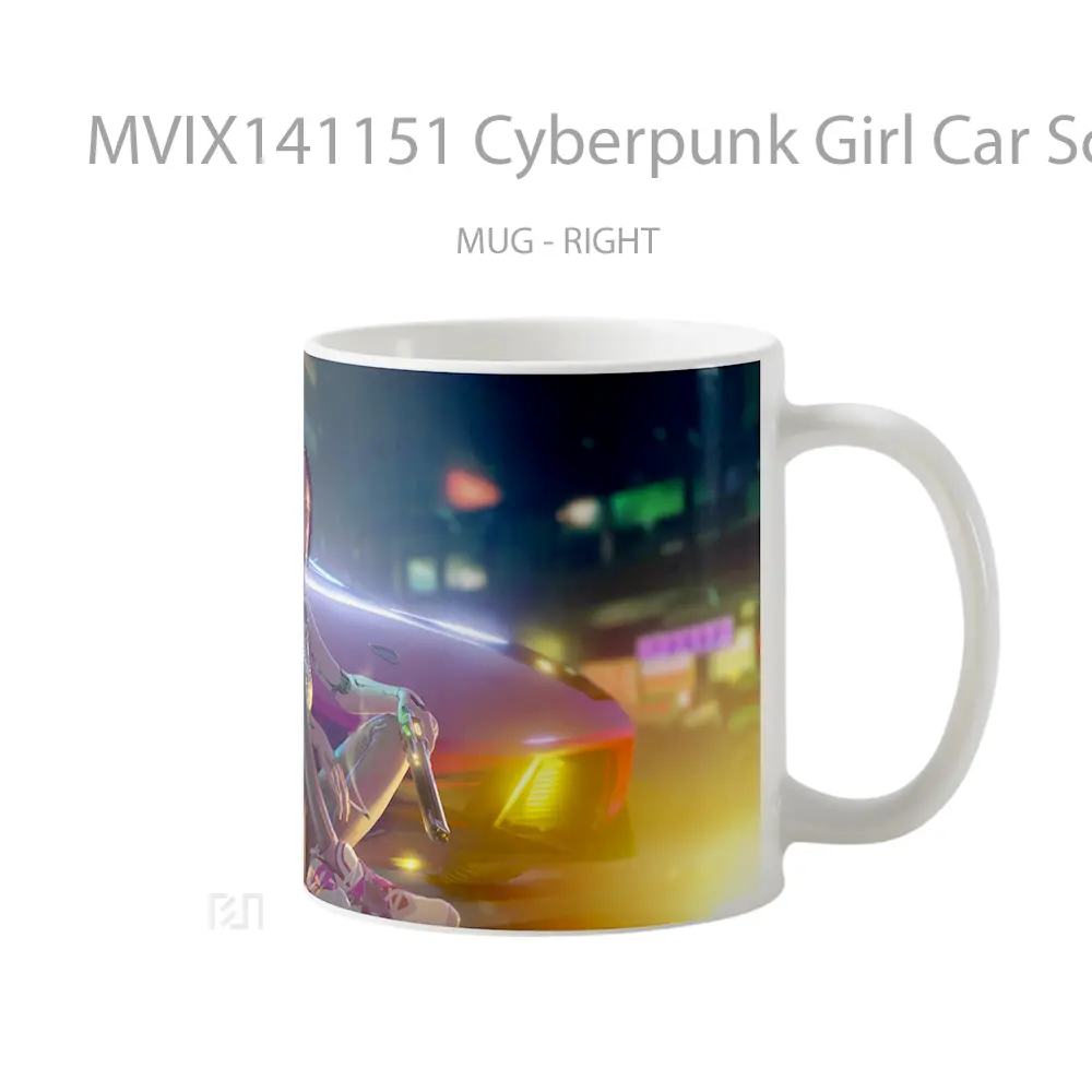 Mug Cyberpunk Girl Car Sci Fi Gelas Keramik Unik - All-side / Desain