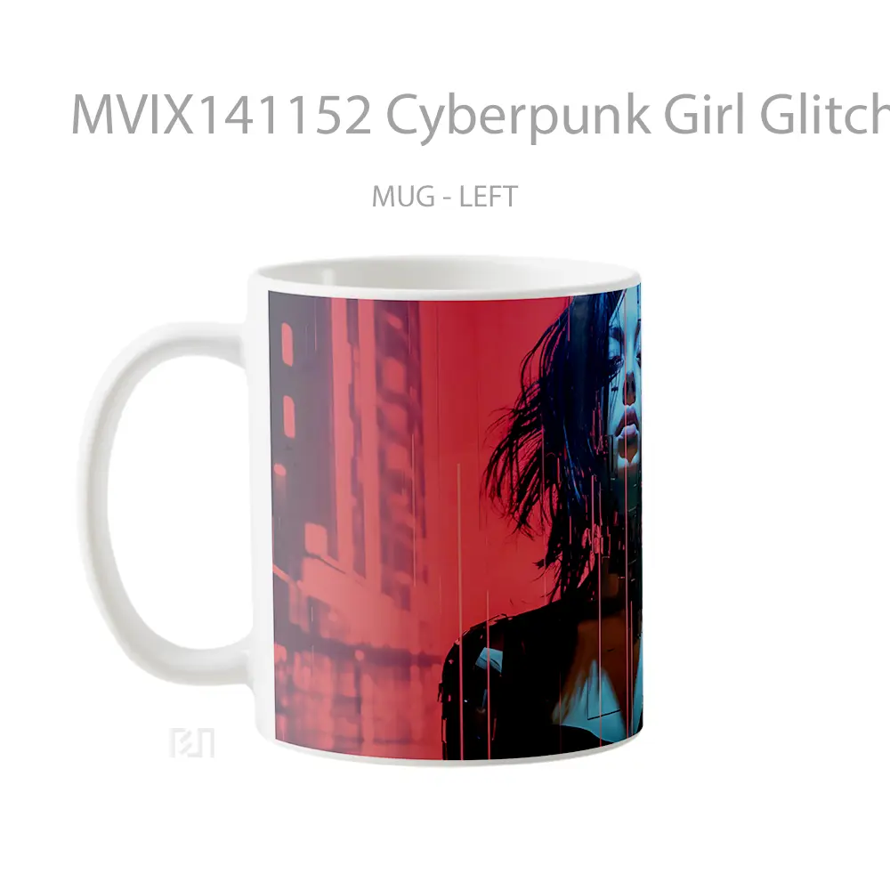 Mug Cyberpunk Girl Glitch Sci Fi Gelas Keramik Unik - All-side / Desain