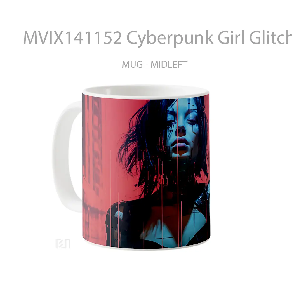 Mug Cyberpunk Girl Glitch Sci Fi Gelas Keramik Unik - All-side / Desain