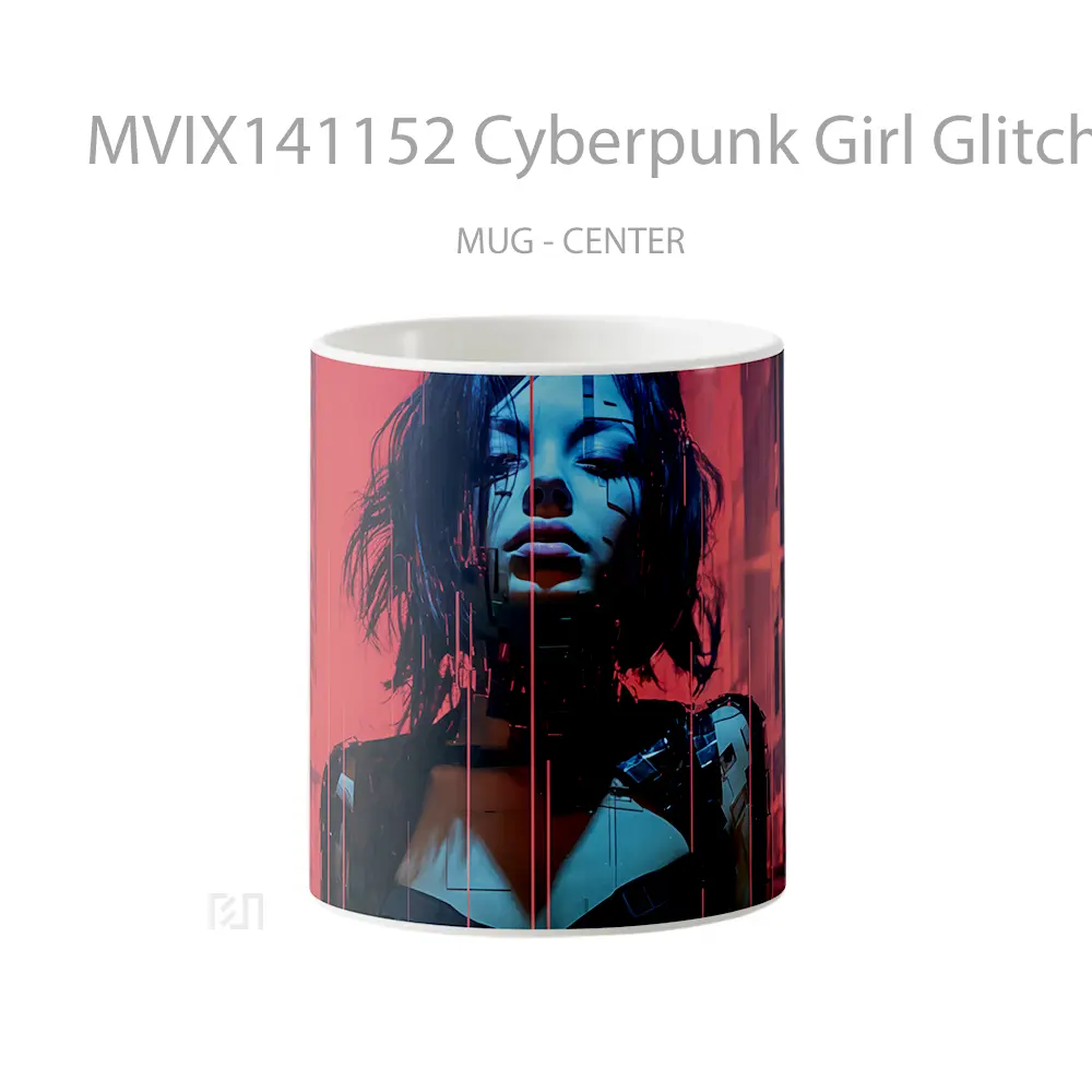 Mug Cyberpunk Girl Glitch Sci Fi Gelas Keramik Unik