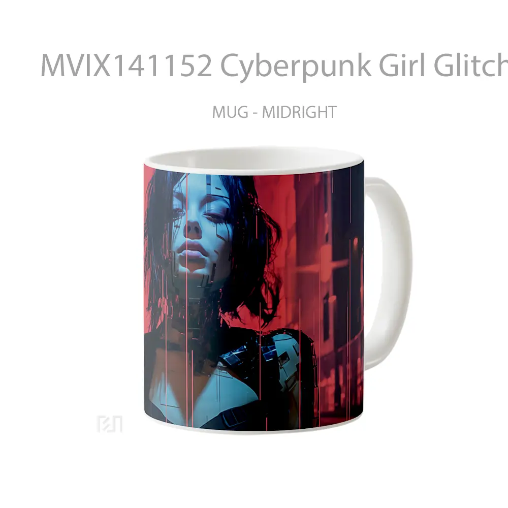 Mug Cyberpunk Girl Glitch Sci Fi Gelas Keramik Unik - All-side / Desain