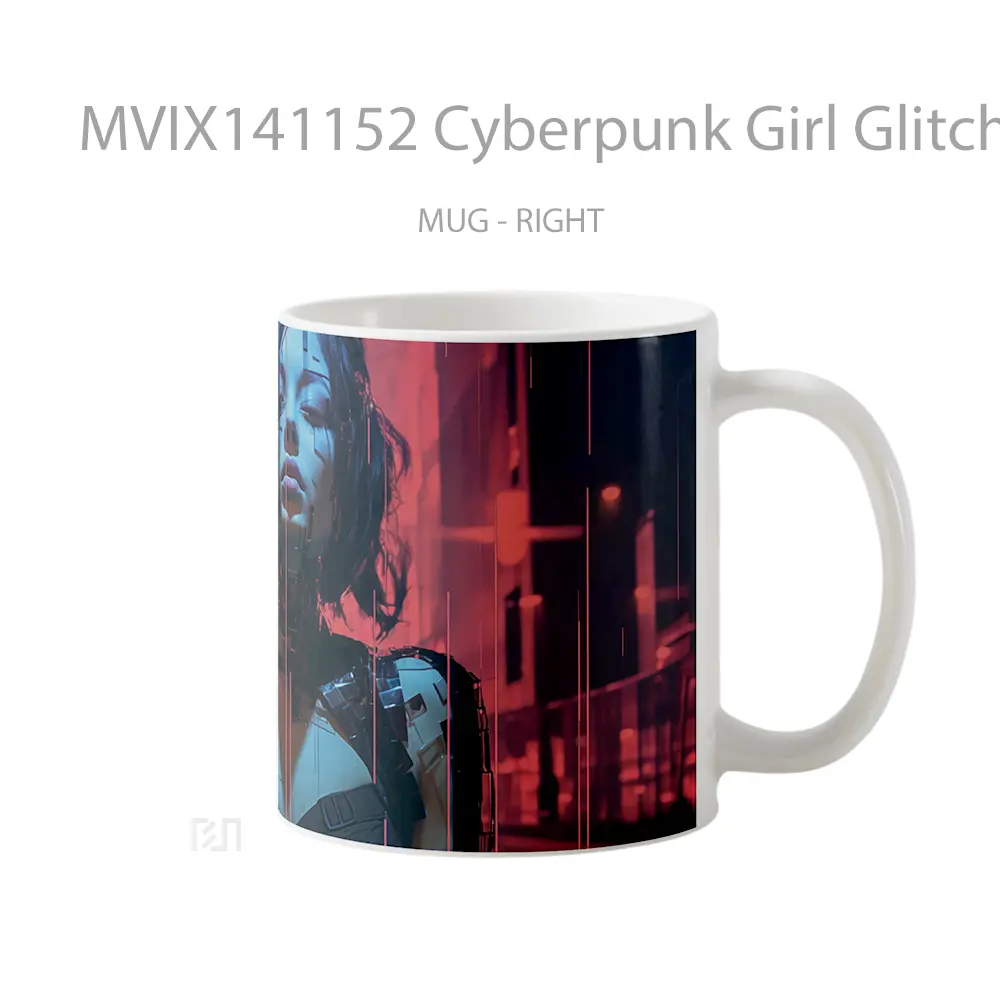 Mug Cyberpunk Girl Glitch Sci Fi Gelas Keramik Unik - All-side / Desain