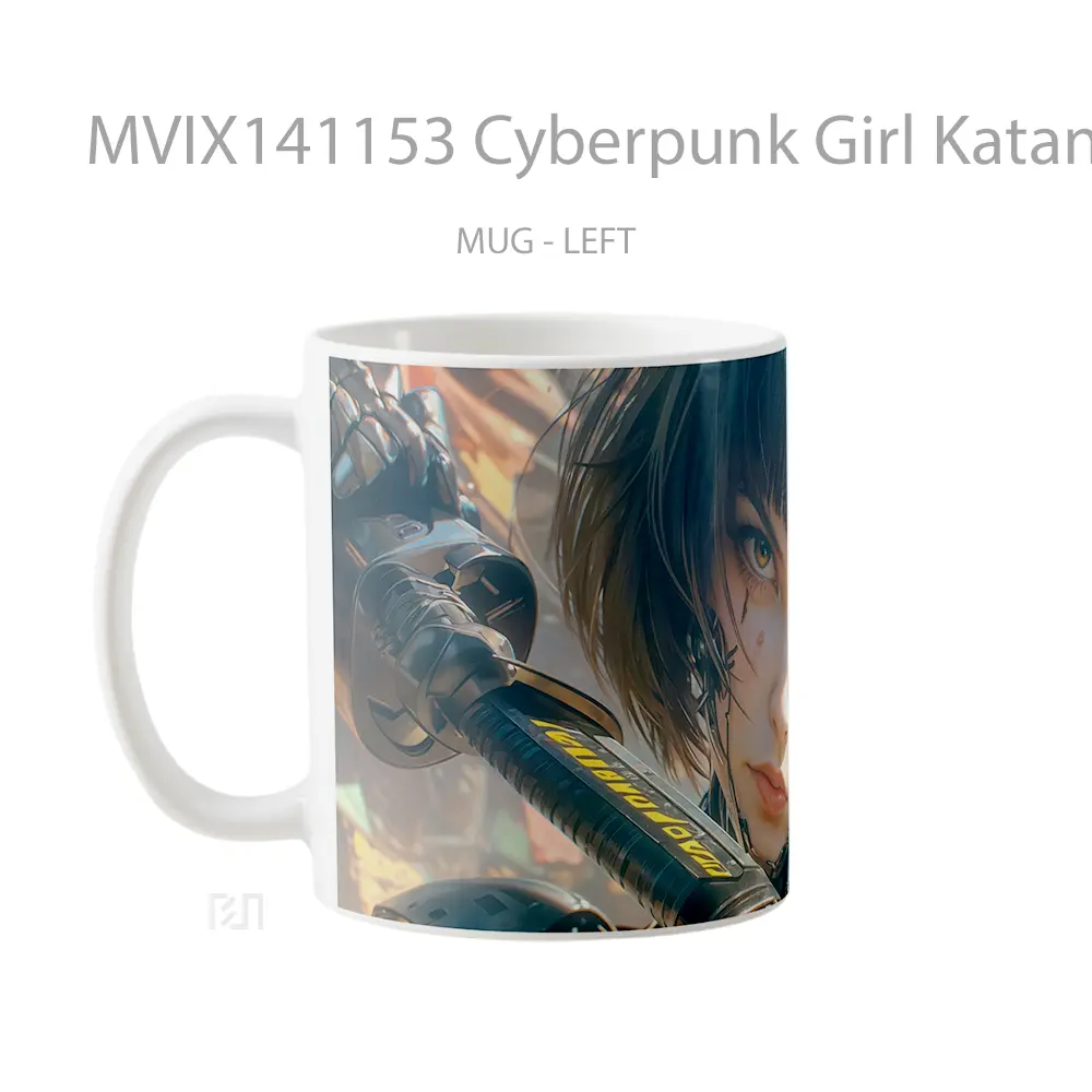 Mug Cyberpunk Girl Katana Sci Fi Gelas Keramik Unik - All-side / Desain