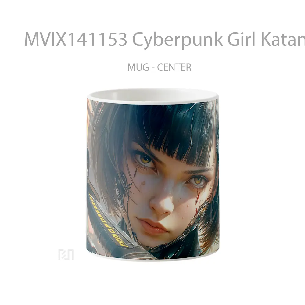 Mug Cyberpunk Girl Katana Sci Fi Gelas Keramik Unik