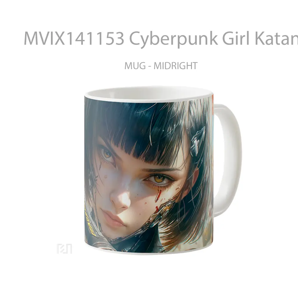 Mug Cyberpunk Girl Katana Sci Fi Gelas Keramik Unik - All-side / Desain