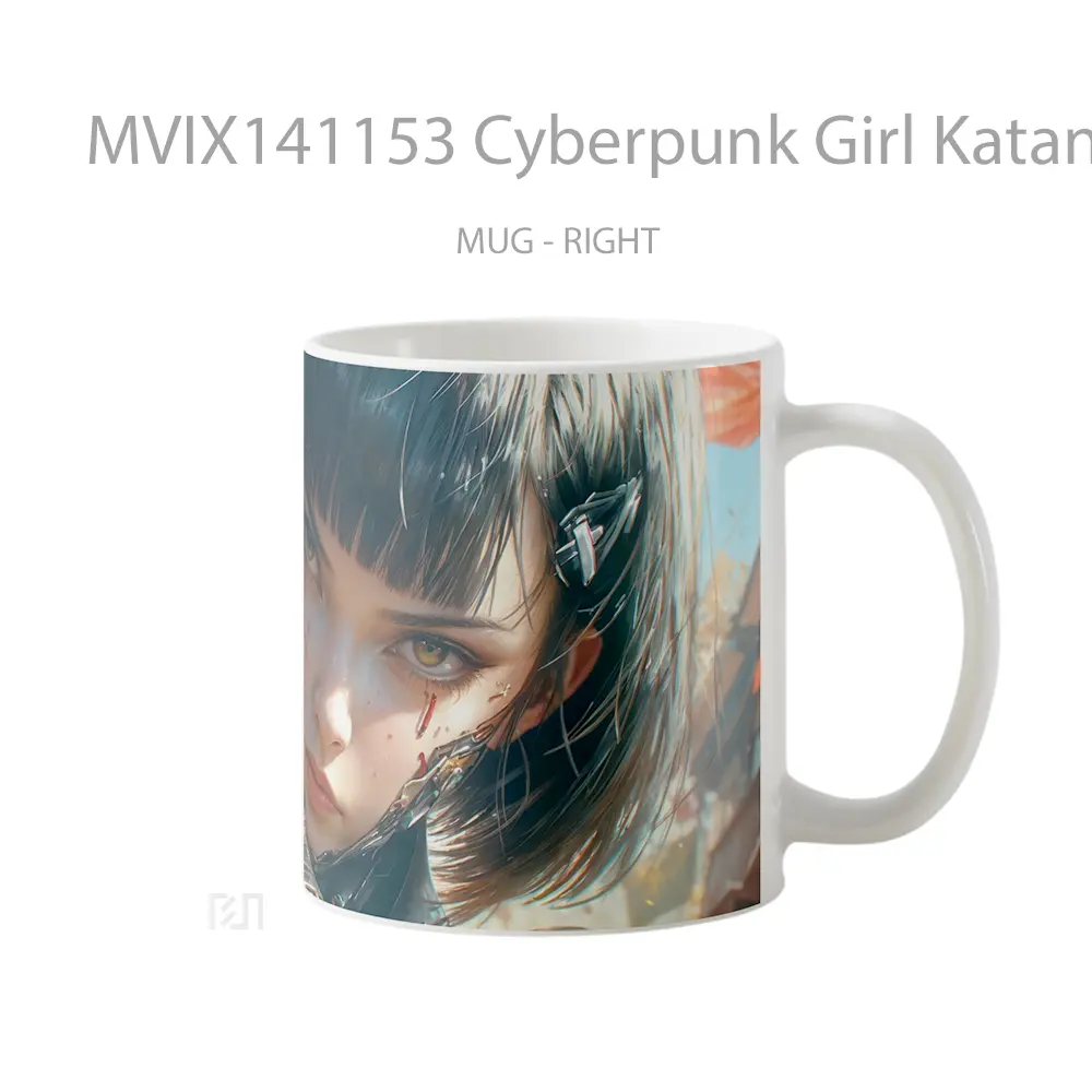 Mug Cyberpunk Girl Katana Sci Fi Gelas Keramik Unik - All-side / Desain