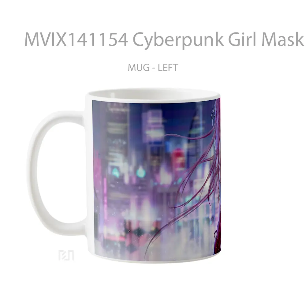 Mug Cyberpunk Girl Mask Sci F Gelas Keramik Unik - All-side / Desain