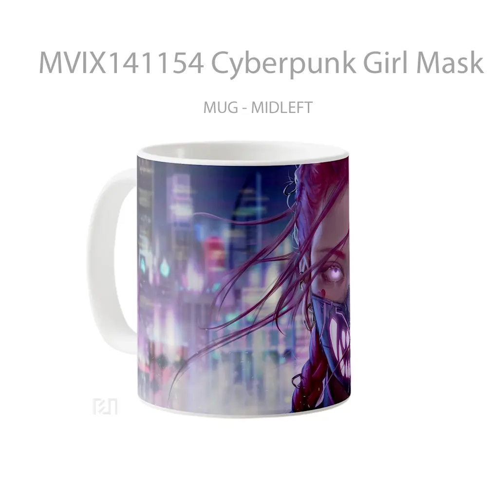 Mug Cyberpunk Girl Mask Sci F Gelas Keramik Unik - All-side / Desain