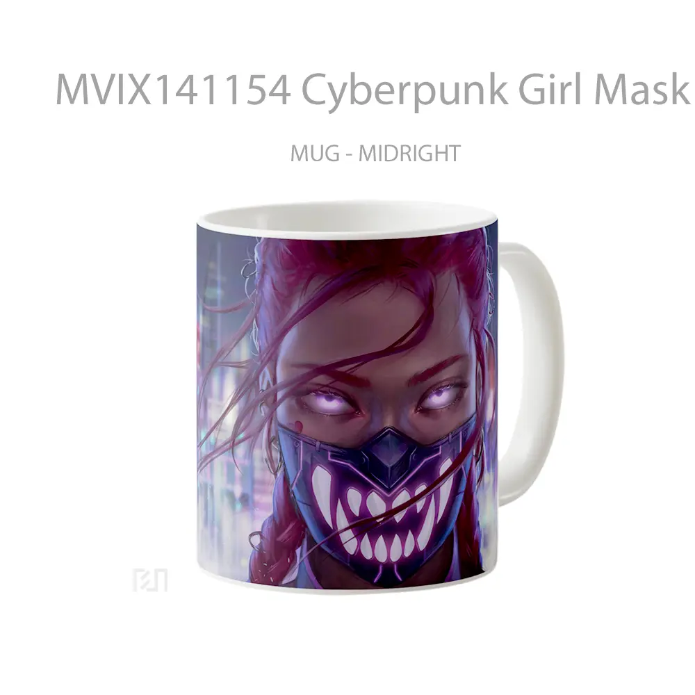 Mug Cyberpunk Girl Mask Sci F Gelas Keramik Unik - All-side / Desain