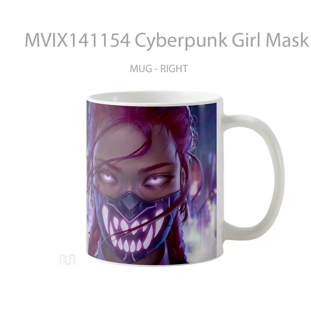 Mug Cyberpunk Girl Mask Sci F Gelas Keramik Unik - All-side / Desain