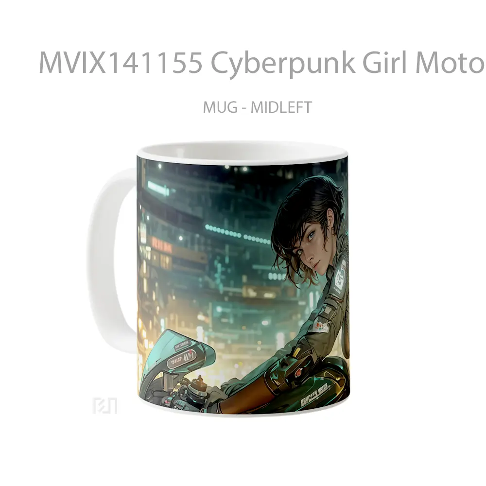 Mug Cyberpunk Girl Motorcycle Sci Fi Gelas Keramik Unik - All-side / Desain